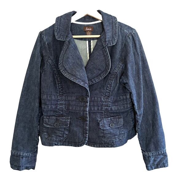 VTG Y2K Louie Denim Blazer Women 14 Dark Wash‎ Jacket Feminine Preppy - Picture 2 of 16